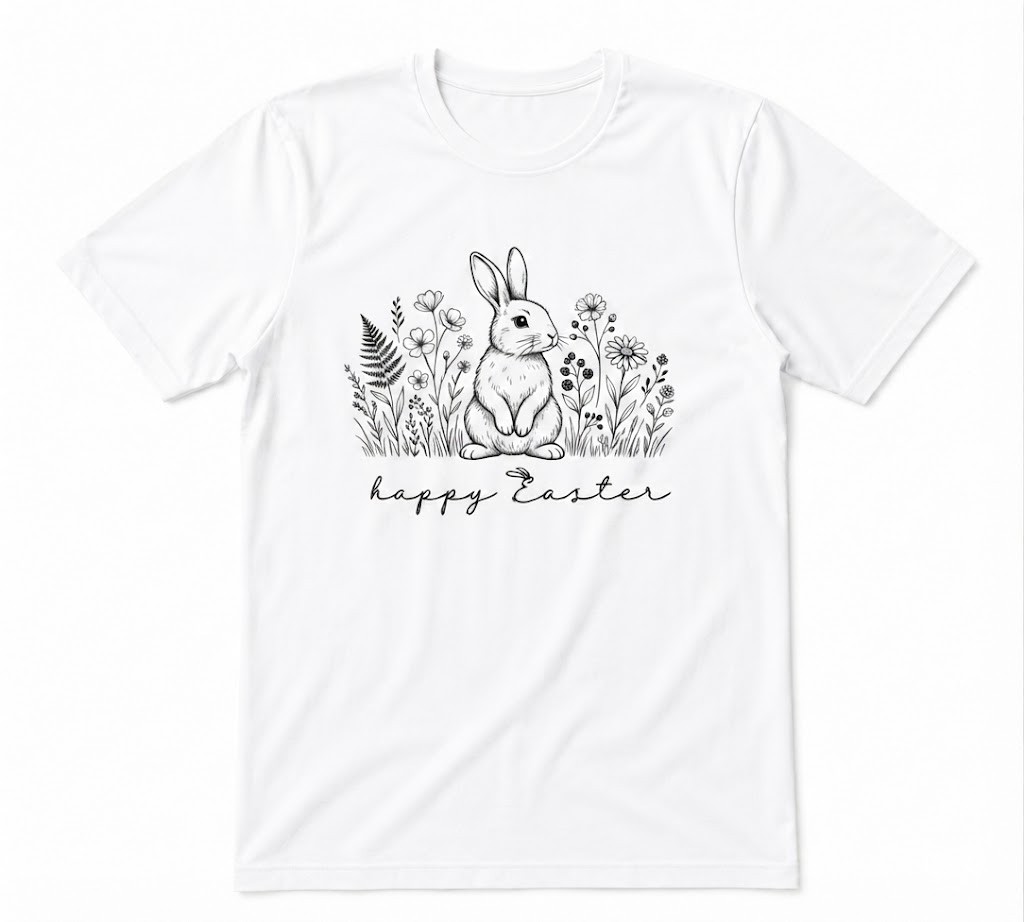 Happy Easter Easter Day Rabbit Lover Bunny Floral White T-shirt