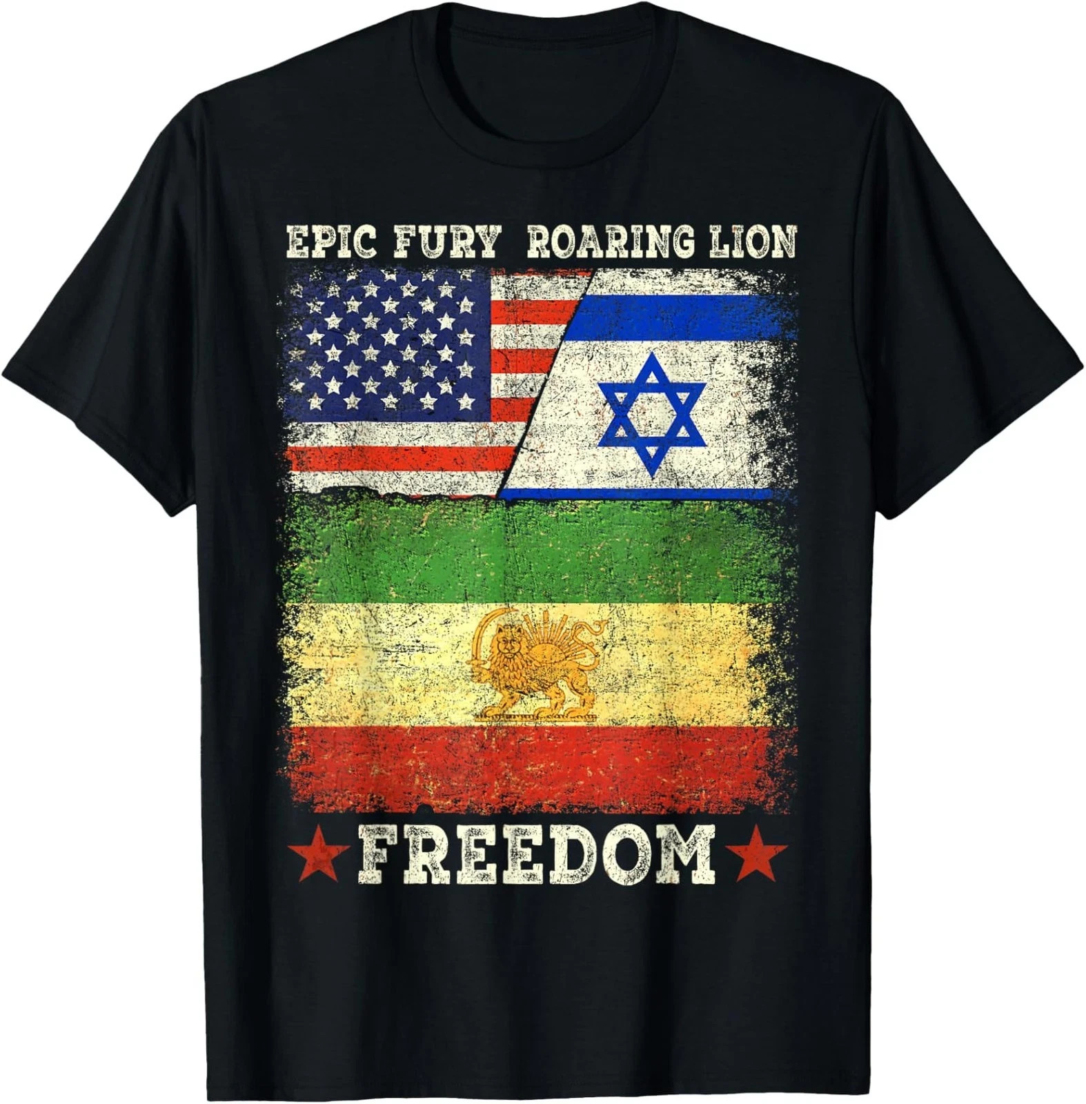 US Israel Iran Lion and Sun Flags Freedom Unity Unisex T-Shirt