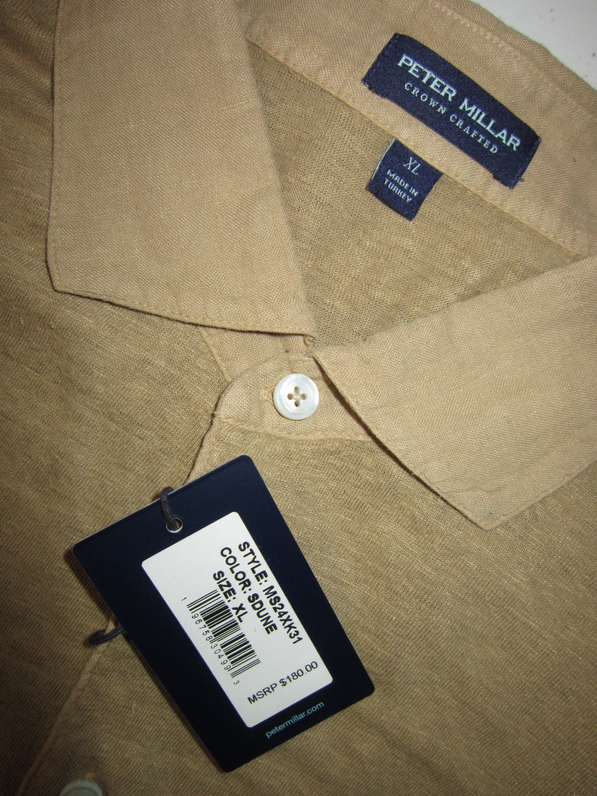 PETER MILLAR Crown Crafted Greystone Polo Shirt Linen SDUNE Sand Dune Sz XL $180