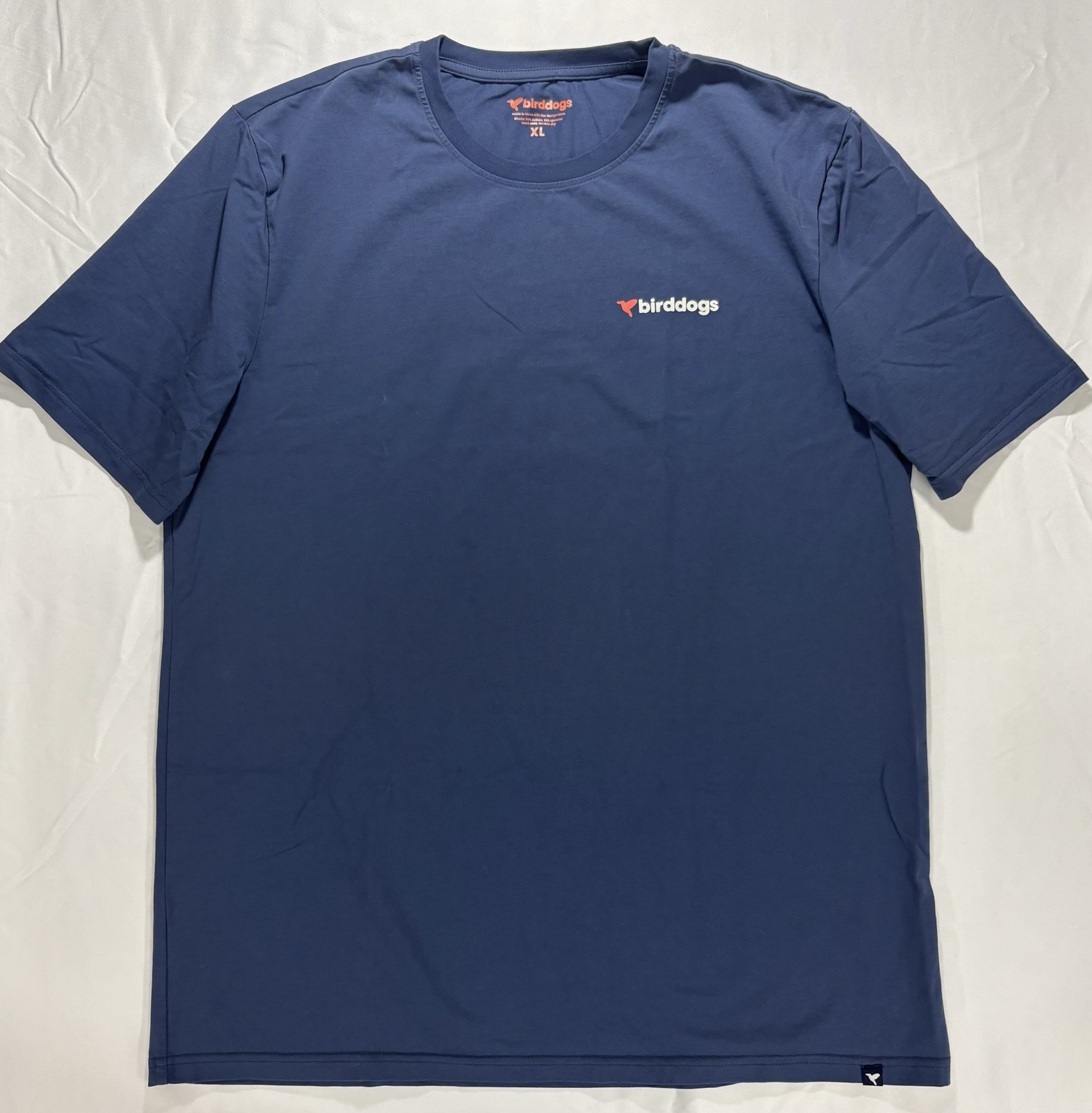 Birddogs Graphic Tee Mens XL Blue Short Sleeve Shirt Crew Stretch Spell Out Logo