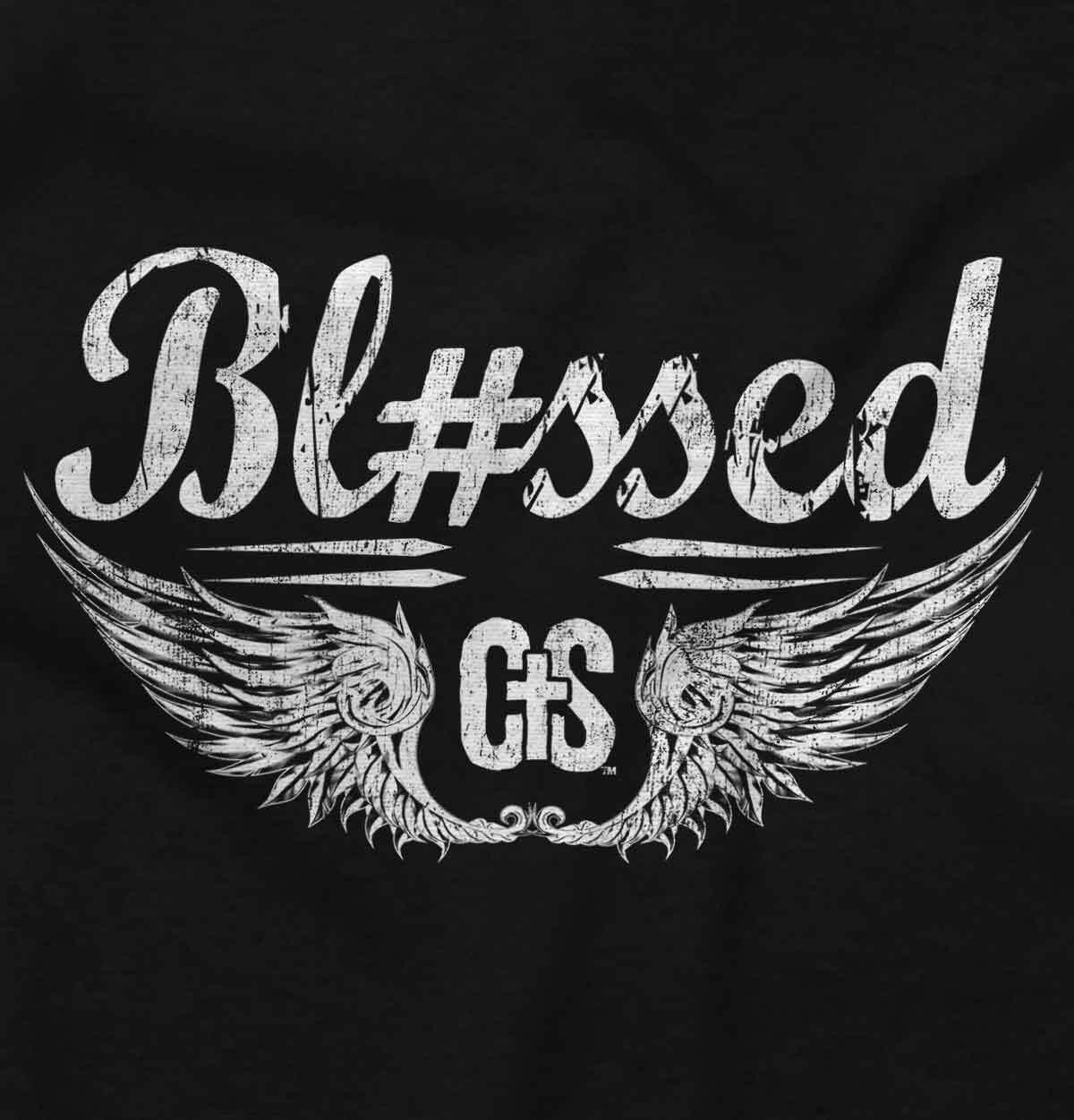 Christian Strong Hashtag Blessed Angel Wings Womens or Mens Crewneck T Shirt Tee