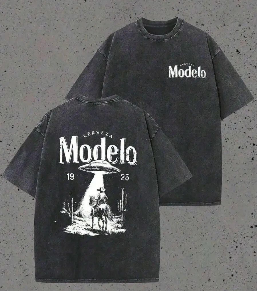Modelo UFO Cowboy Graphic-Shirt – 230g Heavyweight Vintage Washed Cotton Retro S