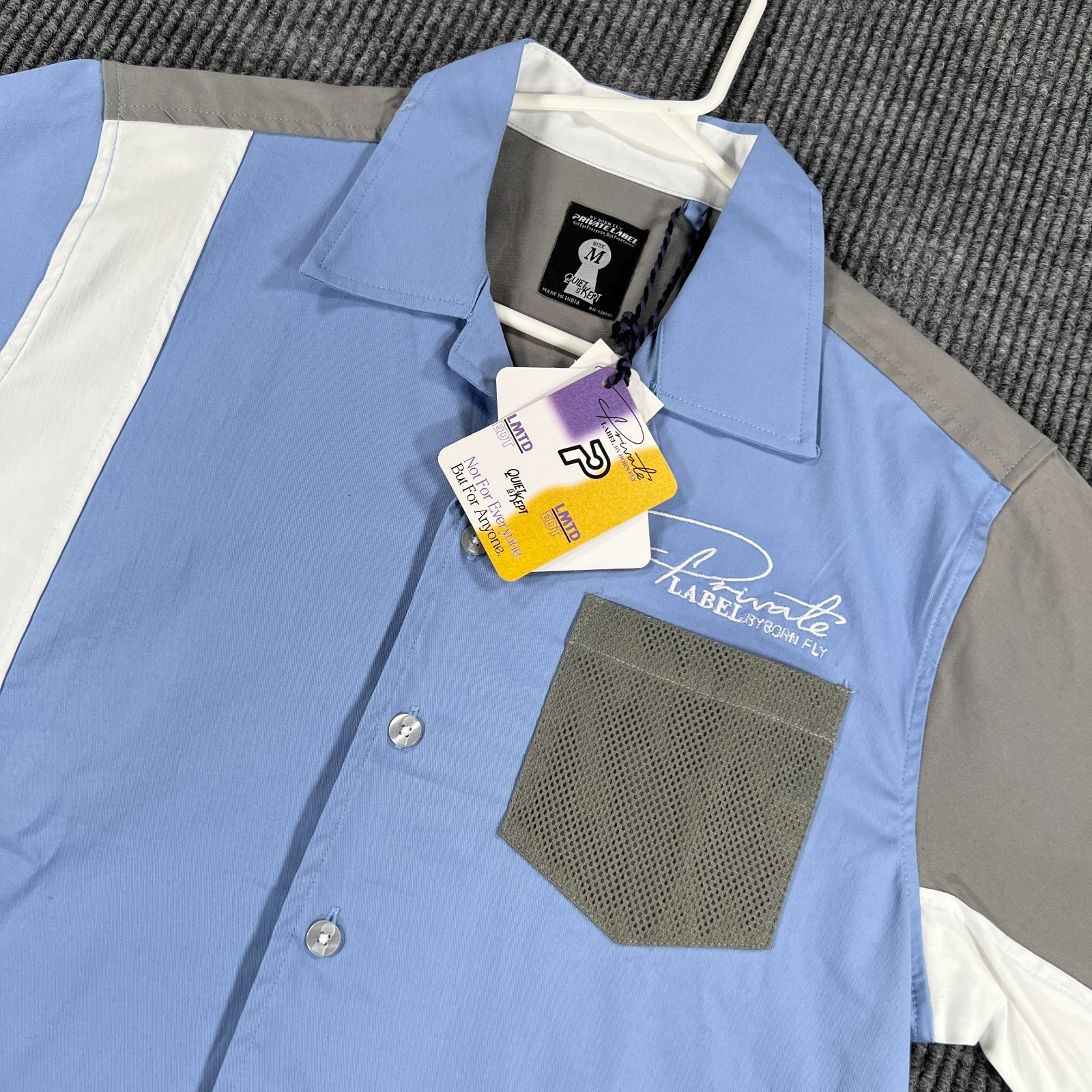 Born Fly Private Label Shirt Mens Medium Blue Short Sleeve Button Up Bowling New