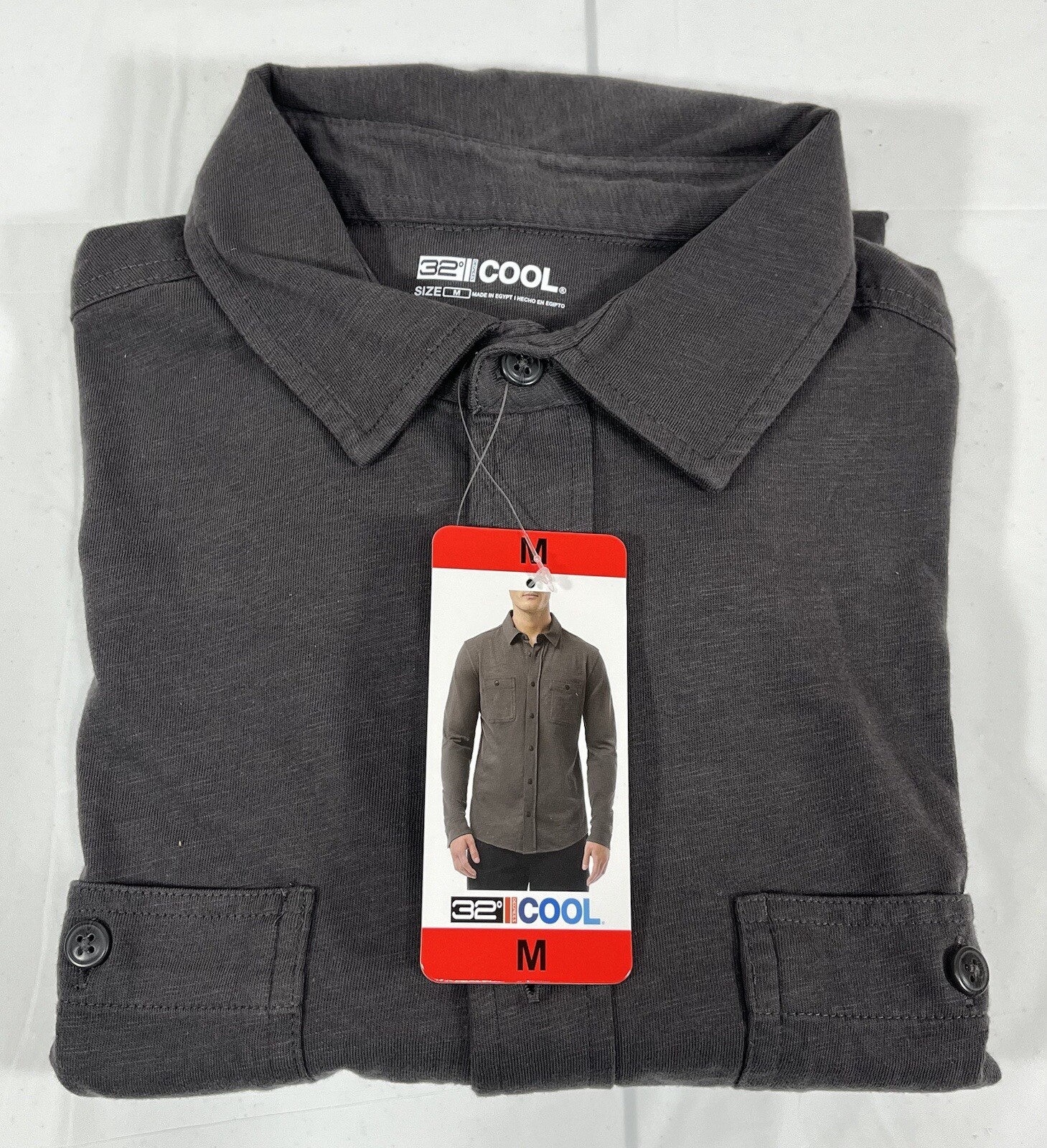 32 Degrees Cool 100% Cotton Long Sleeve Button-Up Shirt, Gray, Men’s Medium, NEW