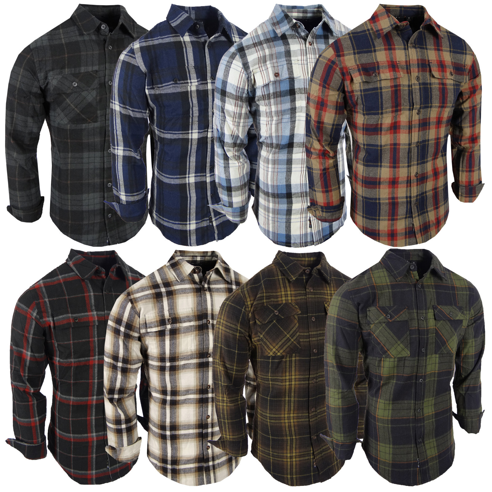 Plaid Flannel Men Shirt Very Soft Burnside Two Button Up Flap Pockets Slim Fit