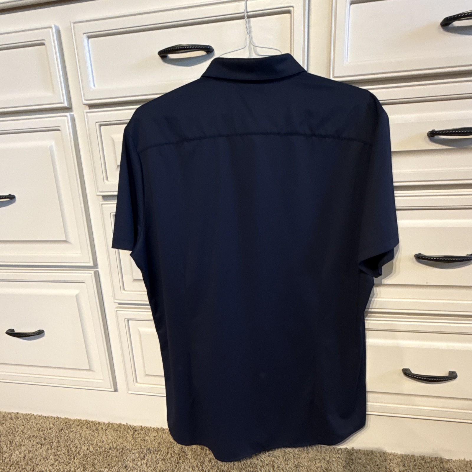 Mizzen+Main XL Trim Navy Solid Short Sleeve Point Collar Knit Shirt