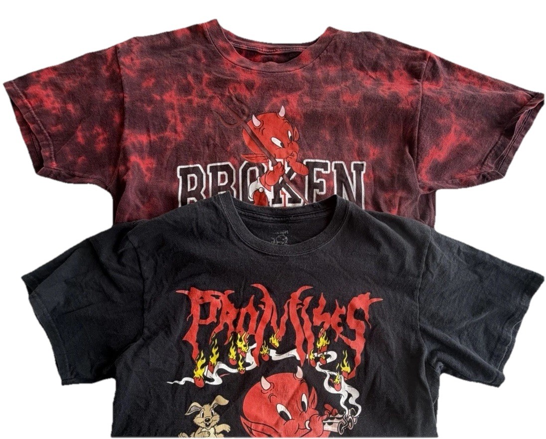 Broken Promises Hot Stuff Shirt Mens Medium Red Black Tie Dye Devil Graphic Lot