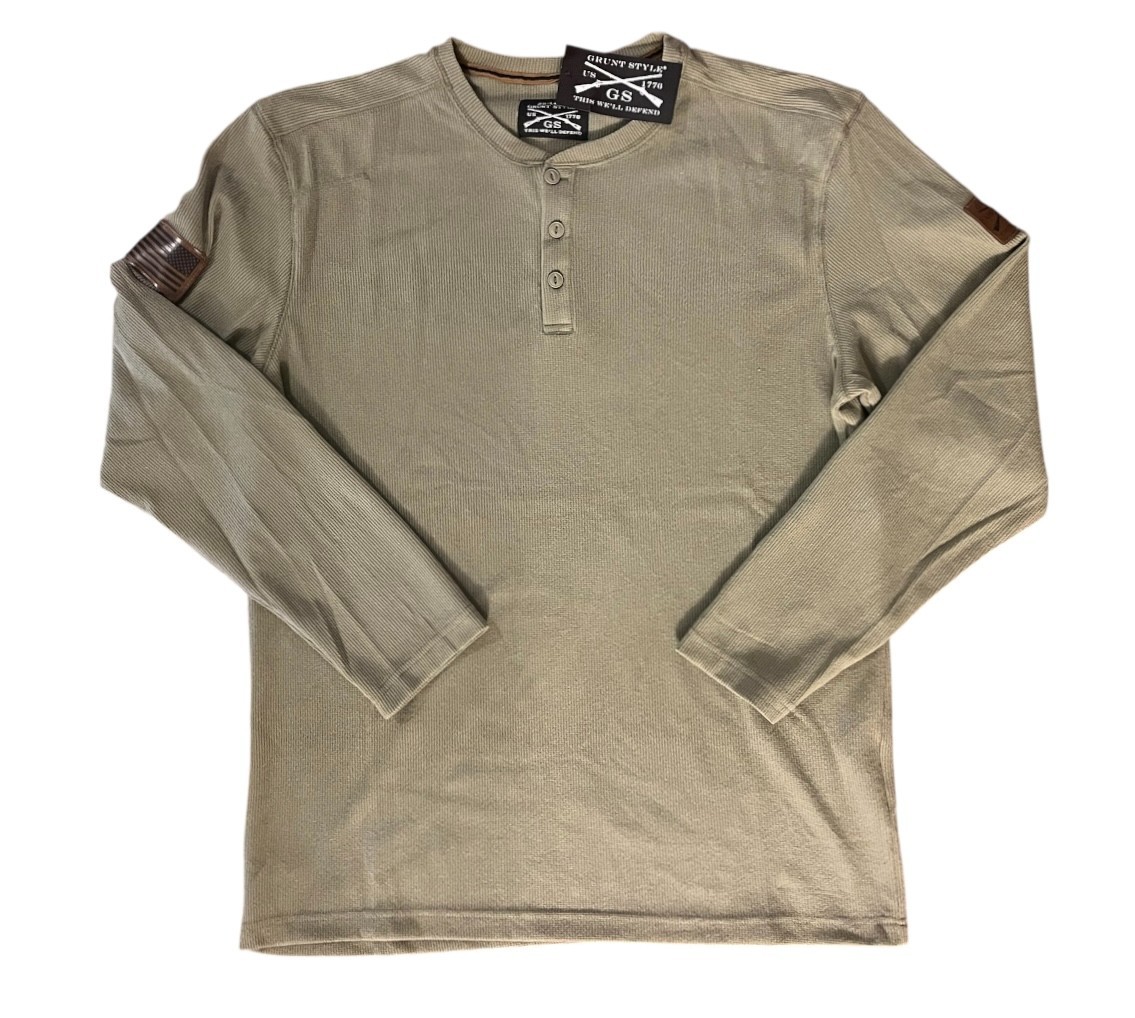 Grunt Style Long Sleeve Thermal Henley Military Green Men’s Small, XXL & XXXL