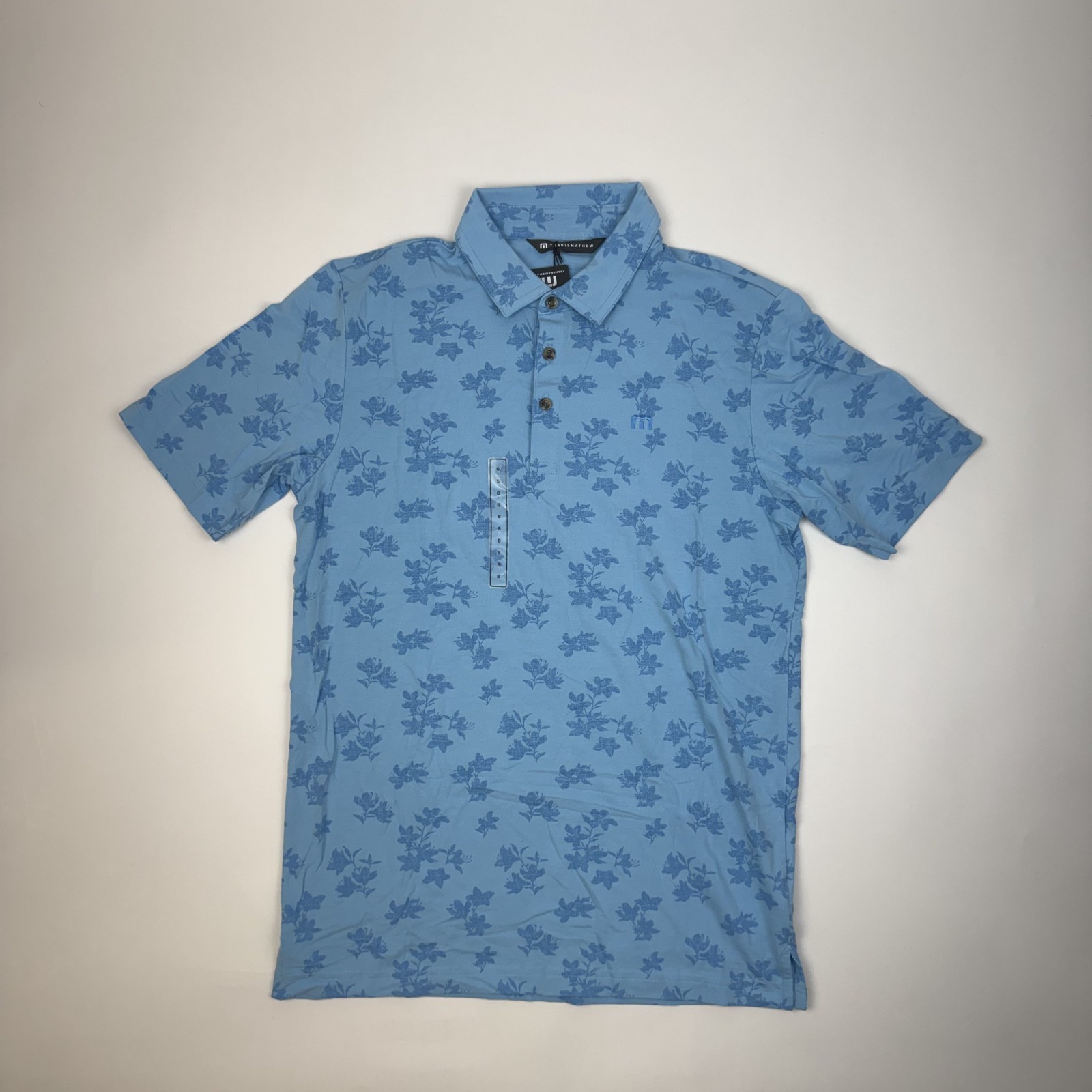 New Mens Travis Mathew Port Day Blue Floral Short Sleeve Polo Size Small NWT