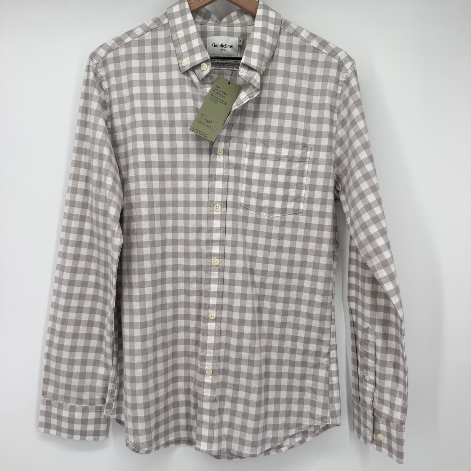Goodfellow & Co Neutral Button Up Shirt Gray Check Slim Fit NWT Men’s M