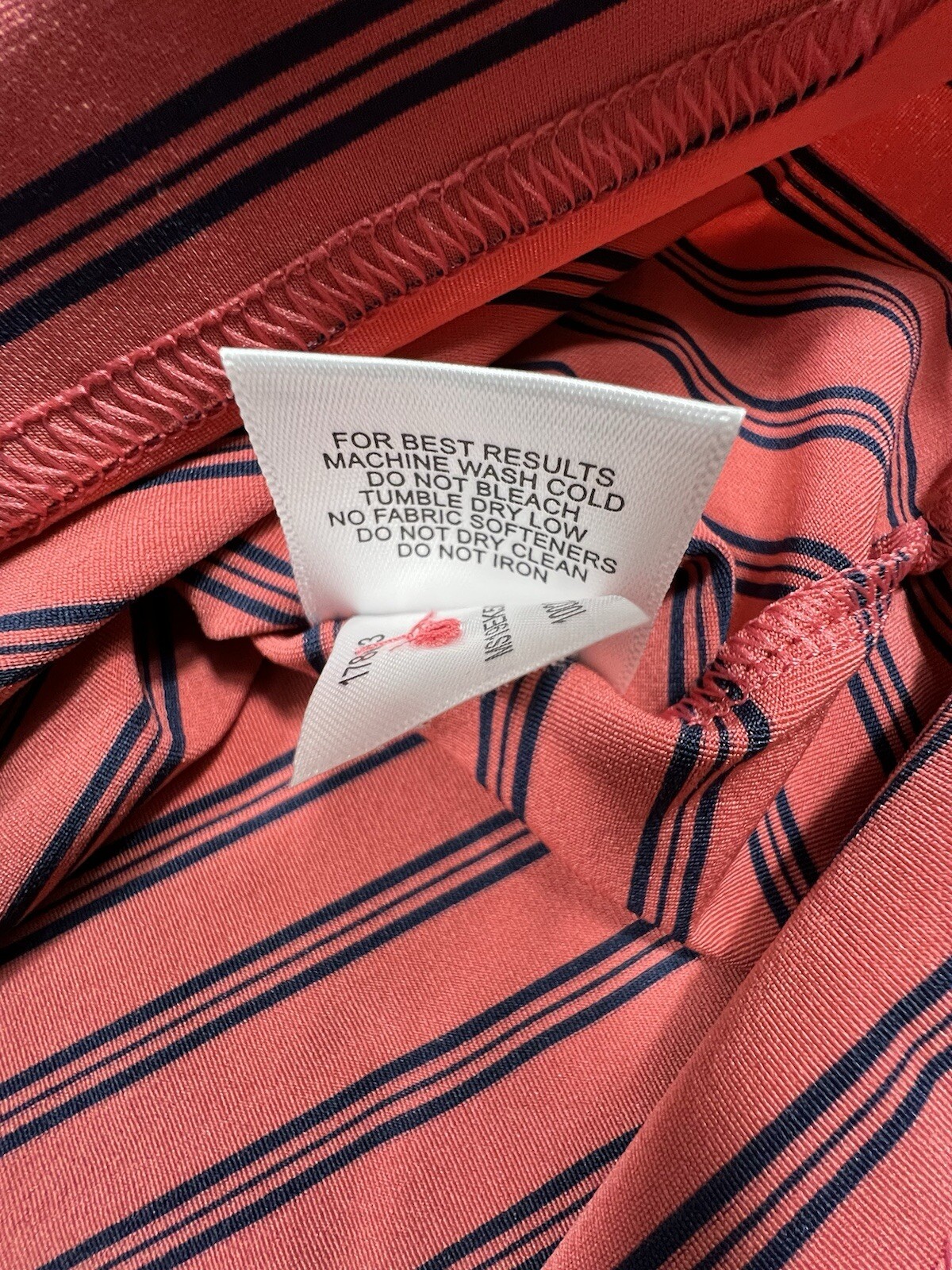 PETER MILLAR Mens L Stripe Golf Polo Coral Navy Performance Preppy Coastal