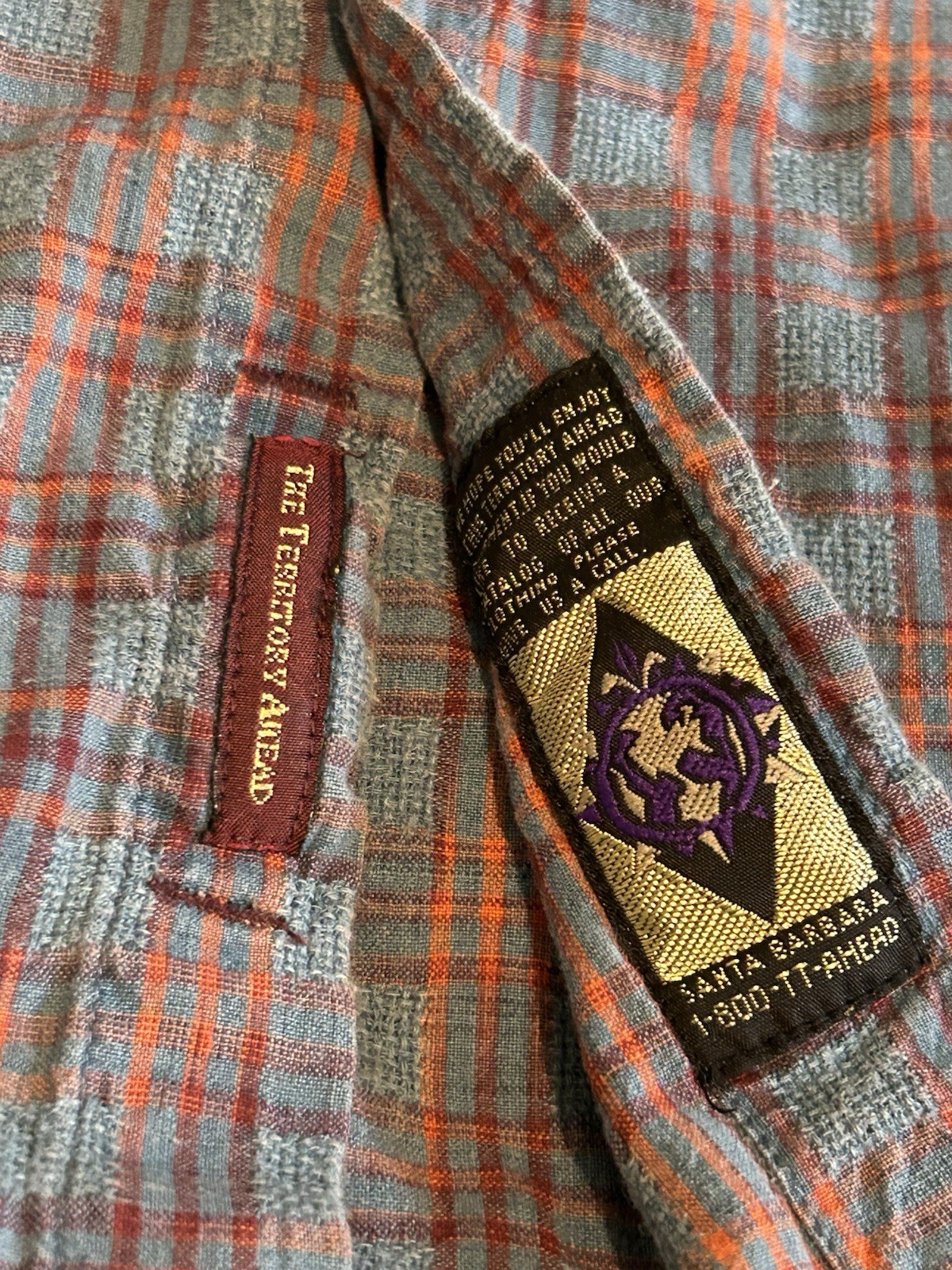 Territory Ahead, VINTAGE, Rust/blue plaid, XL, Textured,Button Up, Short sleeves