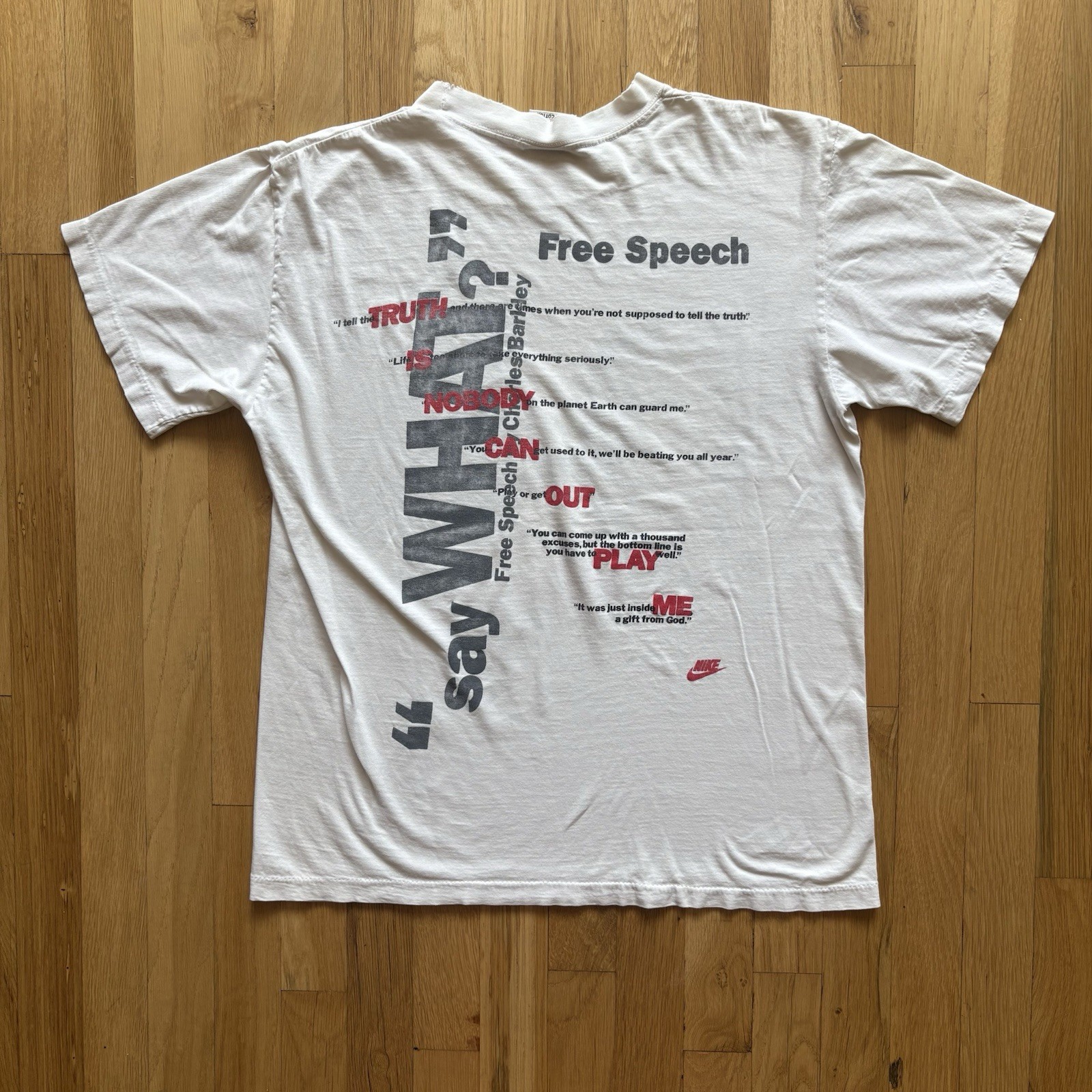 Vintage 90s Nike Air Free Speech Charles Barkley 34 White T-Shirt Size XL