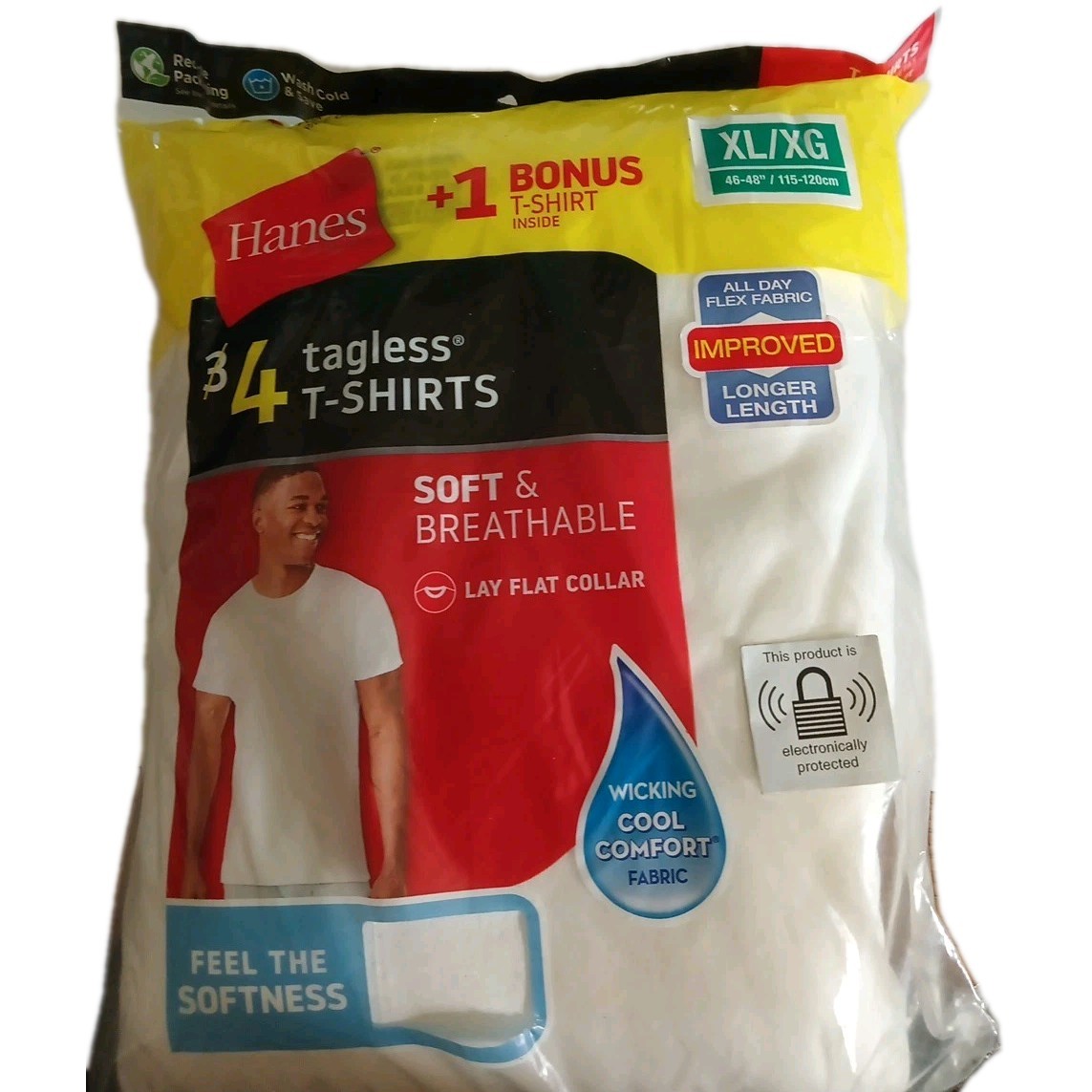 Hanes Men’s Tagless Comfortsoft Crewneck TShirt-White, SIZE XL/XG, 46″-48″ 4Pack