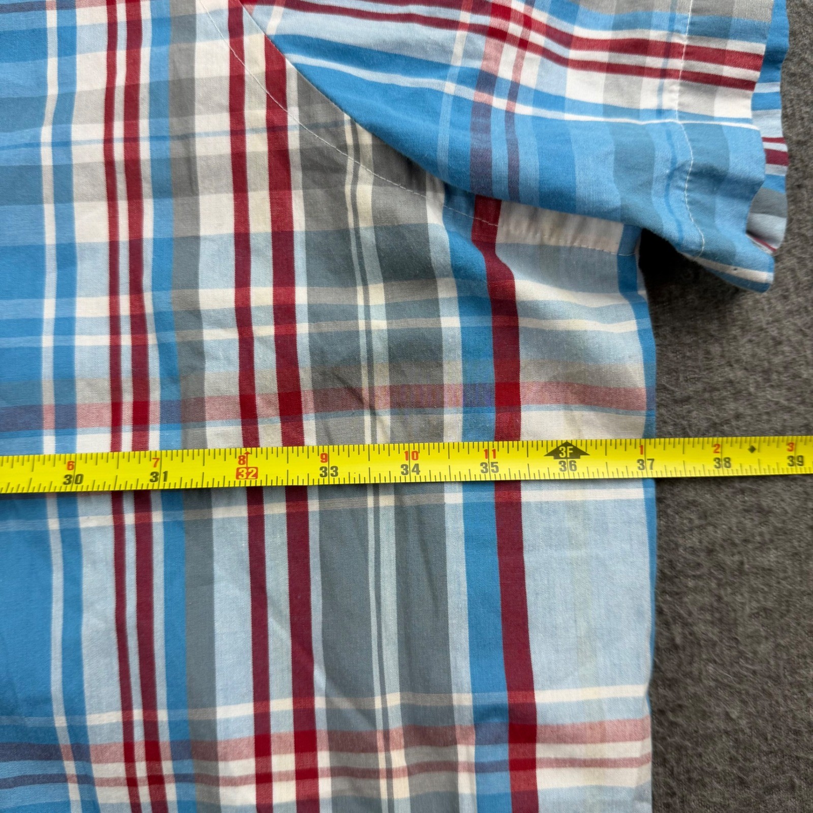 KingSize Button Down Shirt Men’s 7XL Big Blue Red Plaid Short Sleeve 79-0608-4