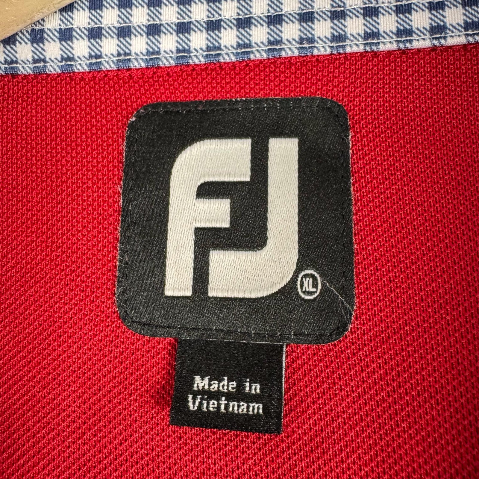 FootJoy Polo Shirt Mens XL Red Gingham Trim Olde Beau Golf Club Embroidered