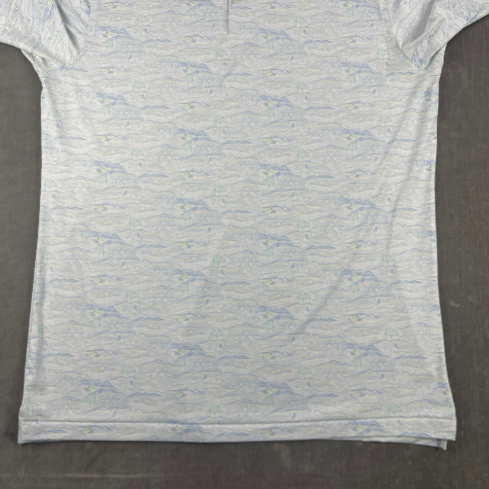 Peter Millar Crown Crafted Mens L White Blue Green Polo Landscape Print