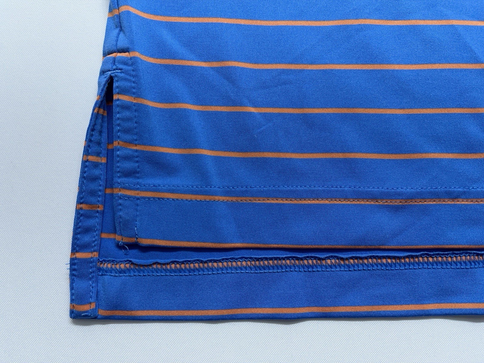 Peter Millar Summer Comfort E4 Polo Shirt Mens Medium Golf Blue Orange Striped