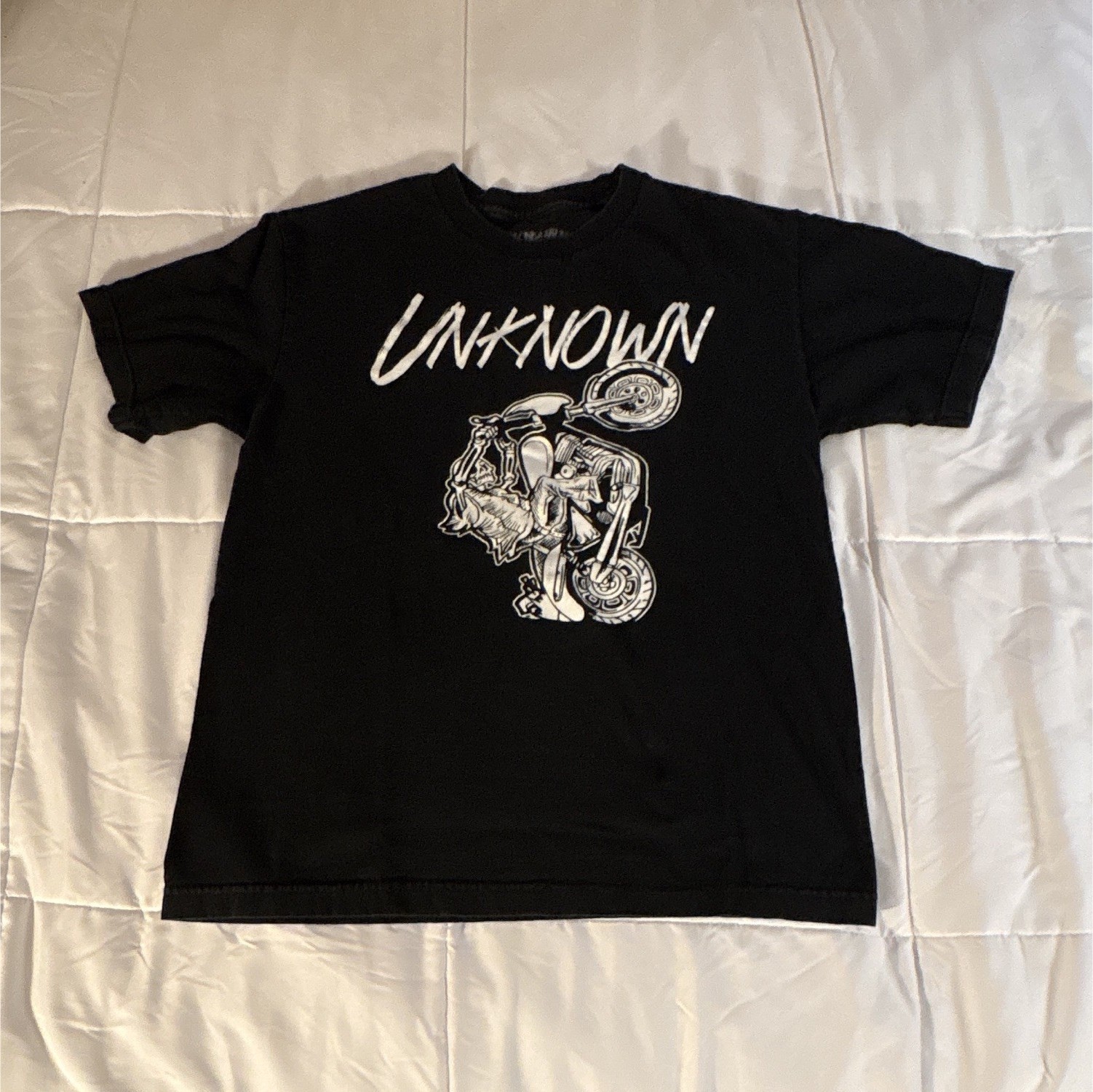 Unknown Industries Men’s Black Motorcycle Graphic Cotton T-Shirt M