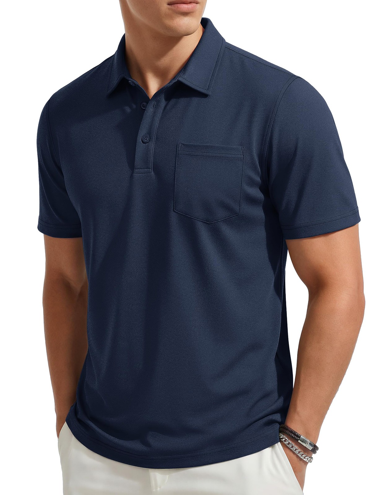 Men’s Polo Shirts Short Sleeve with Pocket Cotton Pique T-Shirt Casual Golf Polo