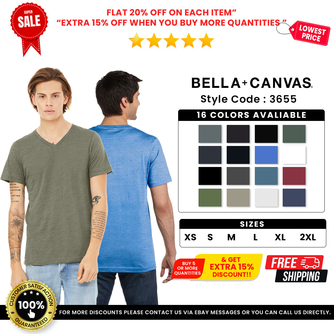 Bella + Canvas 3655C Unisex Jersey Short Sleeve Stylish Plan Blank V Neck TShirt