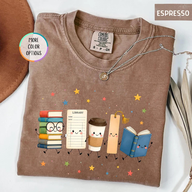 Book Lover Library Coffee Shirt Cute Reading Graphic Tee Gildan Unisex Gift