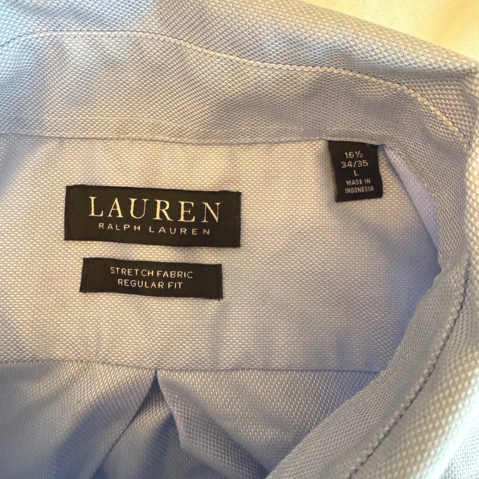 Lauren Ralph Lauren Mens Large Light Blue Stretch Fabric Regular Fit Dress Shirt