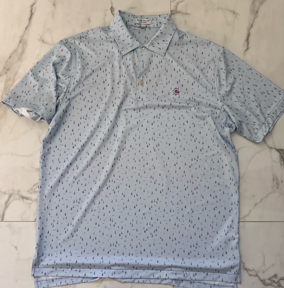 Peter Millar Golf Polo Shirt Blue Sailboat Graphic
