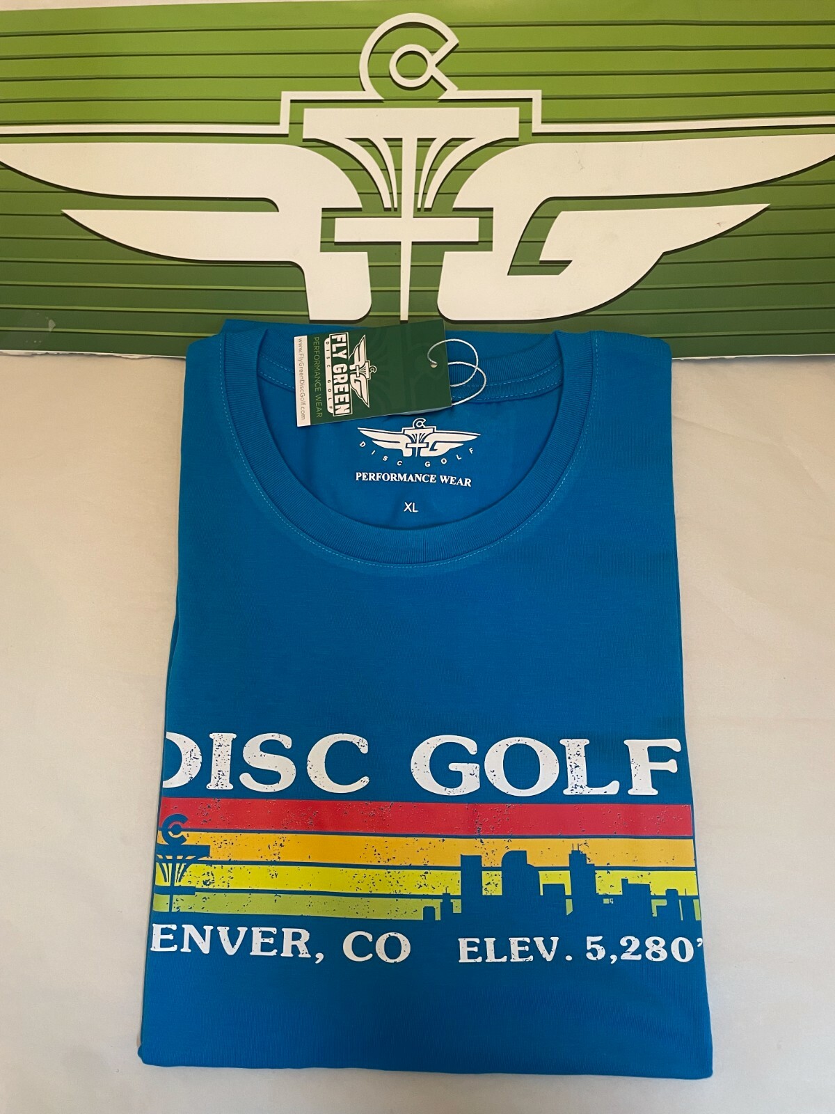 FLY GREEN PERFORMANCE UNISEX BLUE 5280 DISC GOLF T-SHIRT 100% BAMBOO ALL SIZES