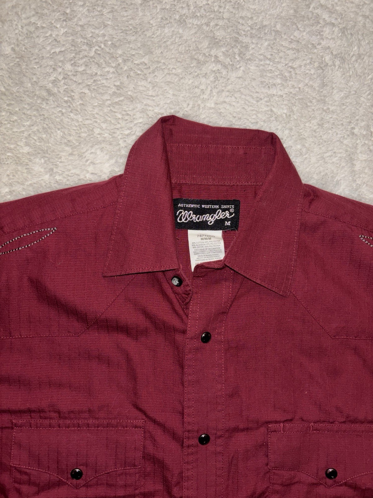 Wrangler Mens Pearl Snap Tortoise Shell Cowboy Western Burgundy Shirt Cotton Med
