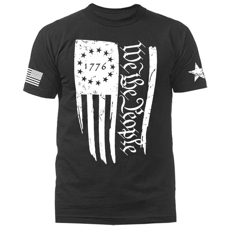 We The People Large Vertical US Flag American Pride Patriotic Graphic T-shirt