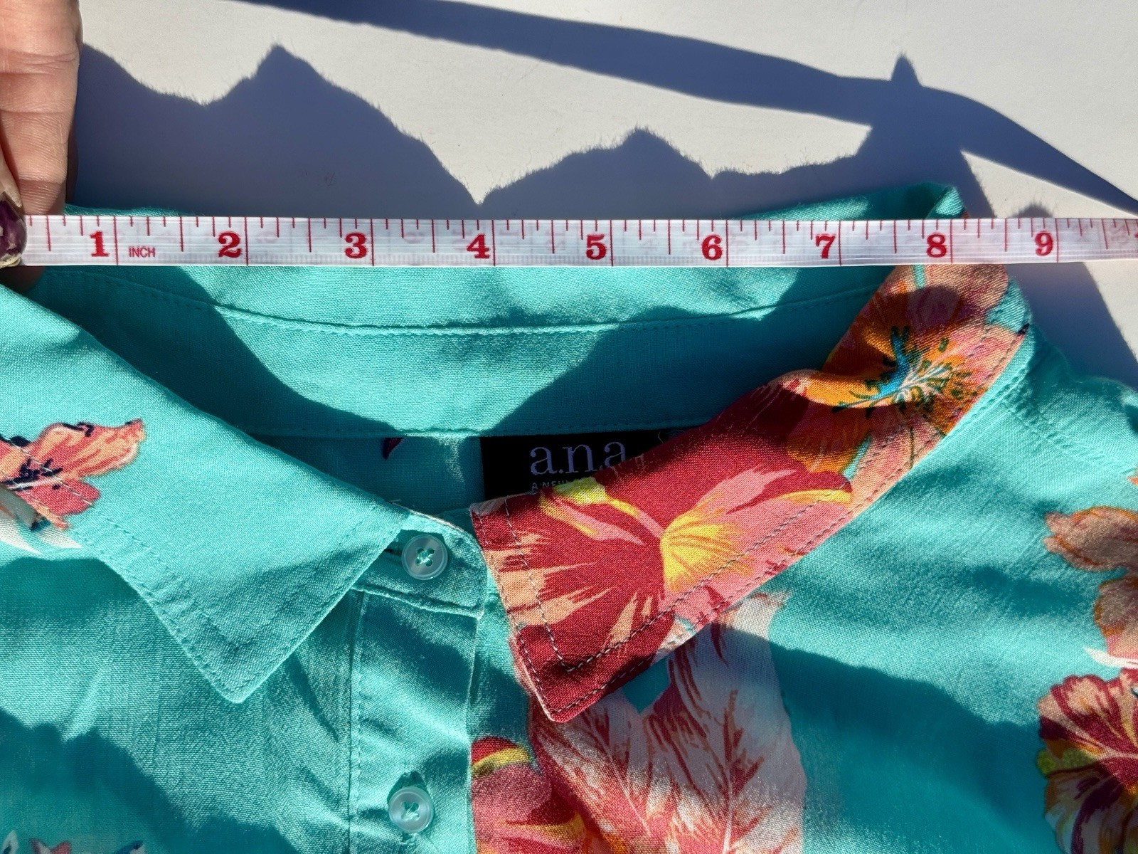 blue and red tropical tropical print button-down shirt A.N.A beach vacation swim