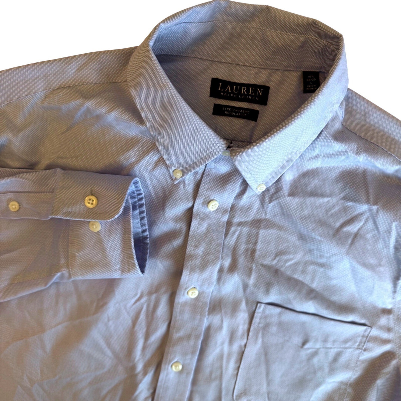 Lauren Ralph Lauren Mens Large Light Blue Stretch Fabric Regular Fit Dress Shirt