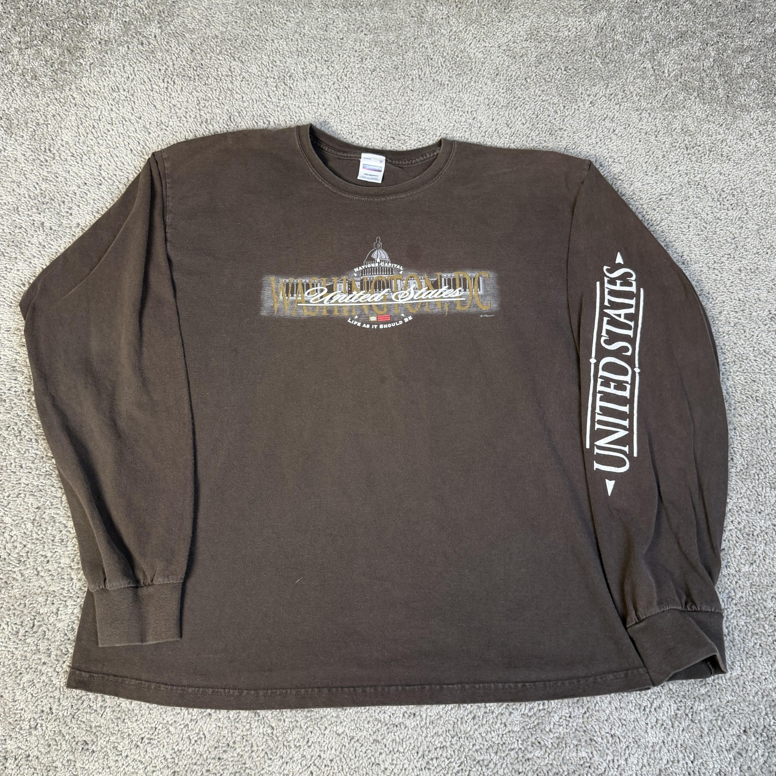 Perrin Shirt Mens XL Brown Washington DC United States Long Sleeve Graphic Tee