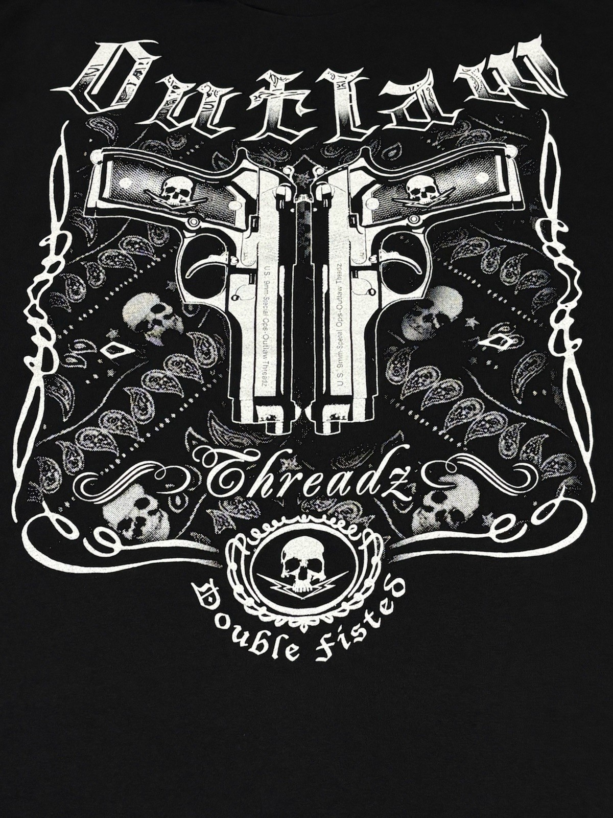 Outlaw Threadz Affliction Style Skull Guns Graphics Black T-shirt Size XL