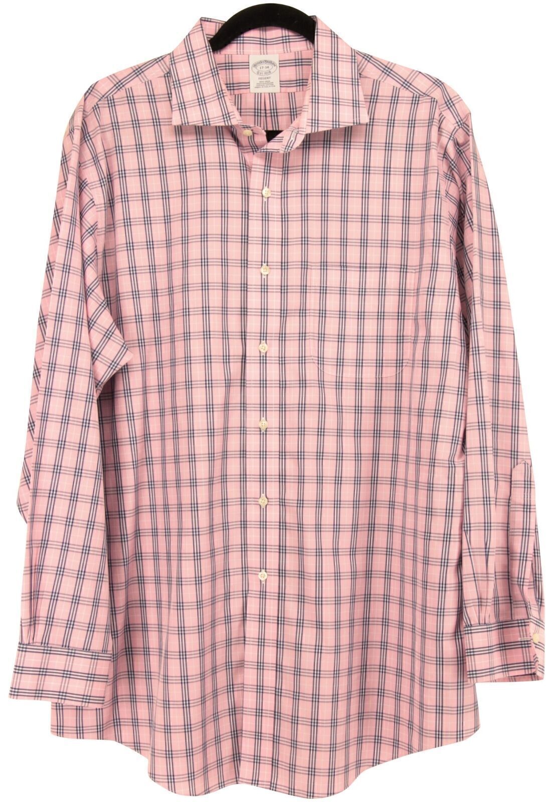 Brooks Brothers Regent Men’s Plaid Cotton Pink Dress Shirt Sz 17-34 Barrel Cuff