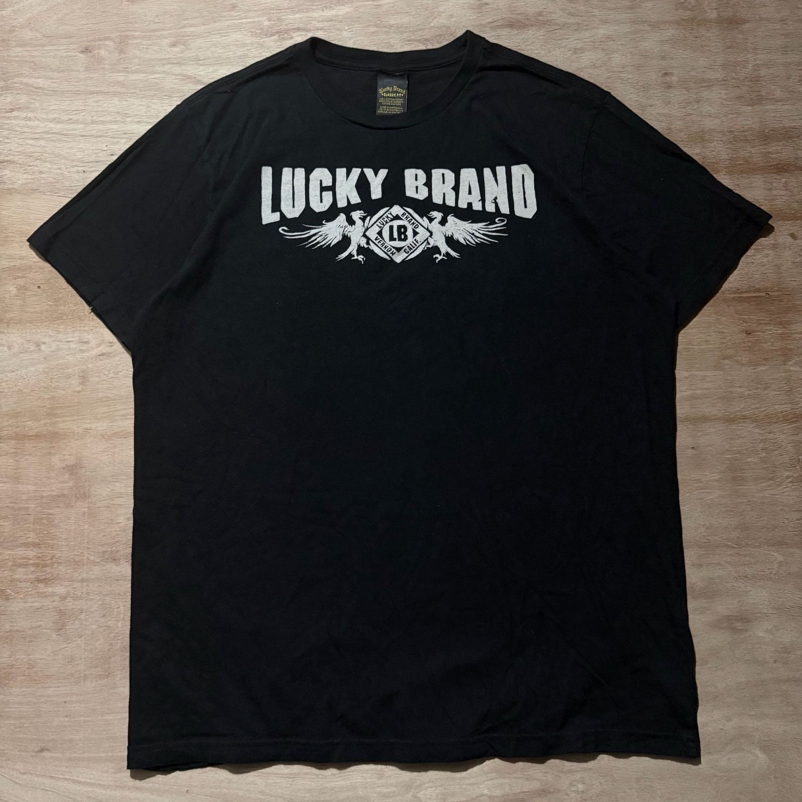 Lucky Brand Classic Fit Graphic Tee Shirt Black Eagle Logo XL