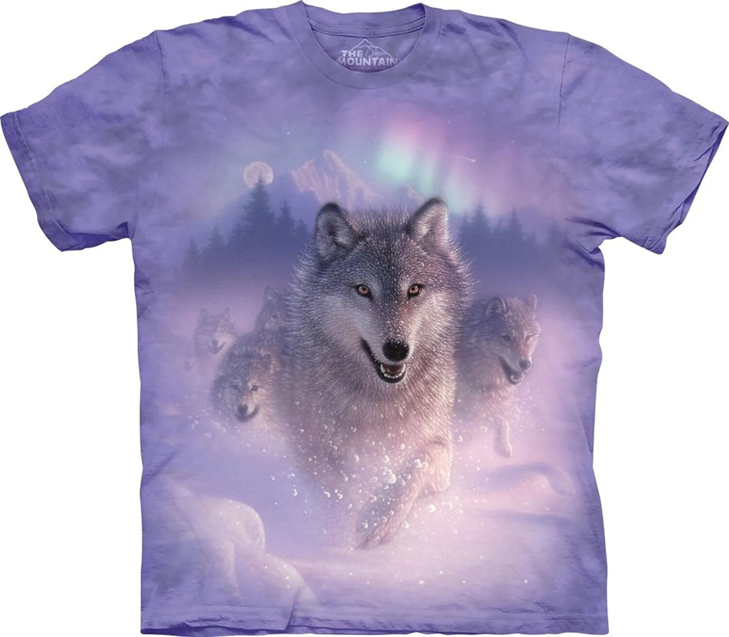 Northern Lights Wolf Wolves Aurora Borealis The Mountain Purple T-Shirt S-3X