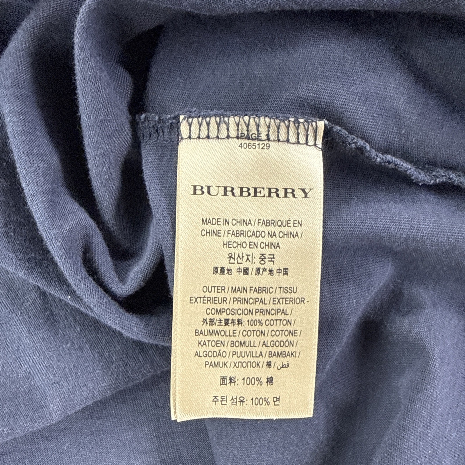 Burberry London England Men’s Navy Blue V-Neck T-Shirt Size Large Cotton