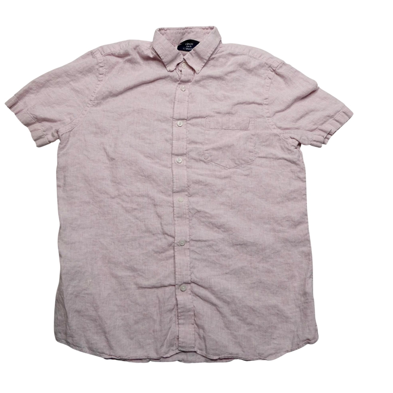 1901 Shirt Mens Large Pink Linen Trim Fit Short Sleeve Button Front Casual
