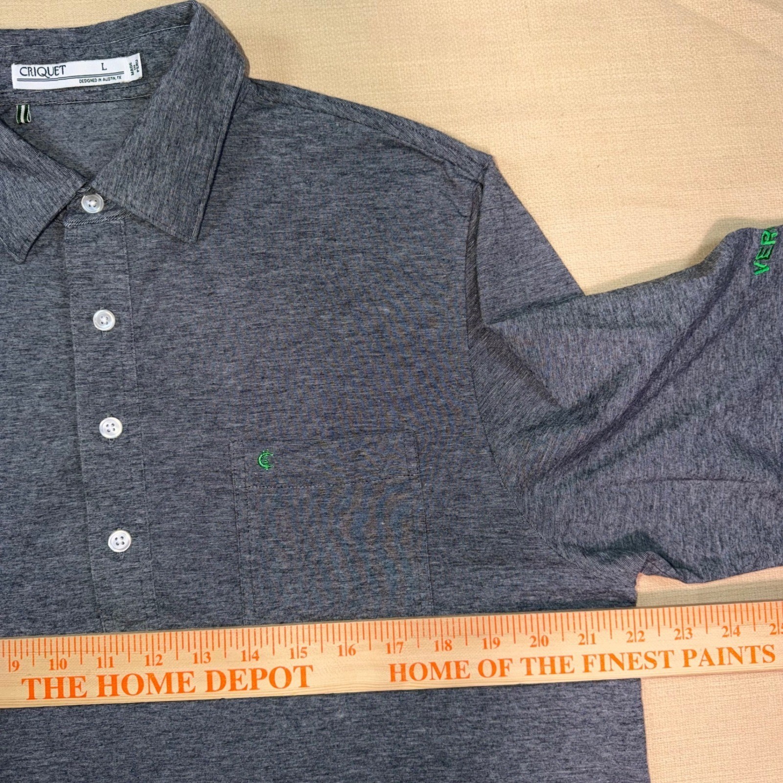 Criquet Mens Performance Players Polo Shirt Grey Heather Pima Cotton Stretch L