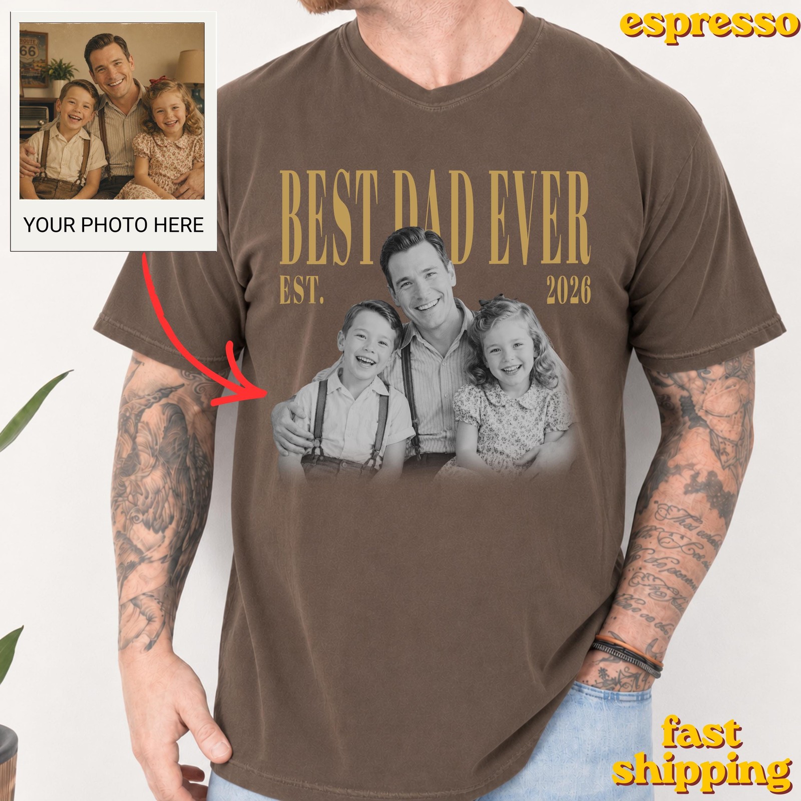 Custom Dad Photo Shirt Personalized Vintage Fathers Day Gift Tee