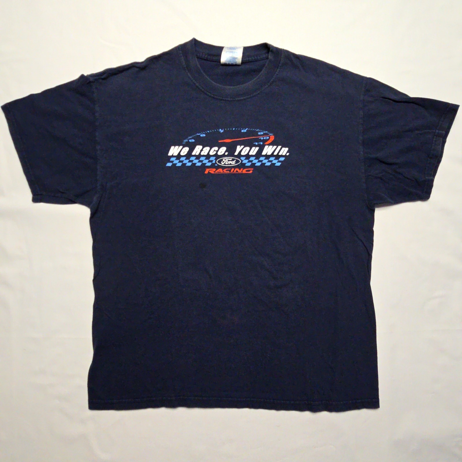 Ford Racing Graphic Shirt We Race You Win Navy Blue Mens XL Cotton T-shirt