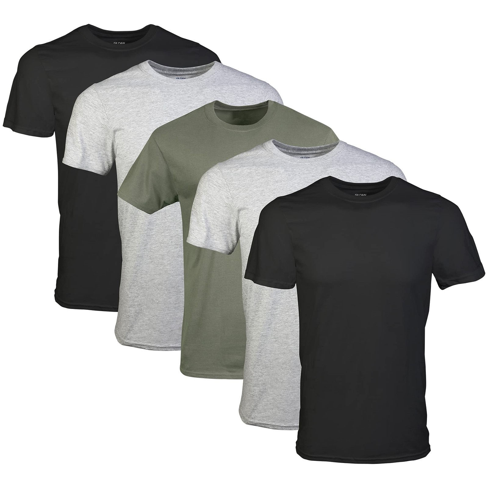 5-Pack Men’s Crew 100% CottonT-Shirts,2X-Large Black/Sport Grey/Military Green