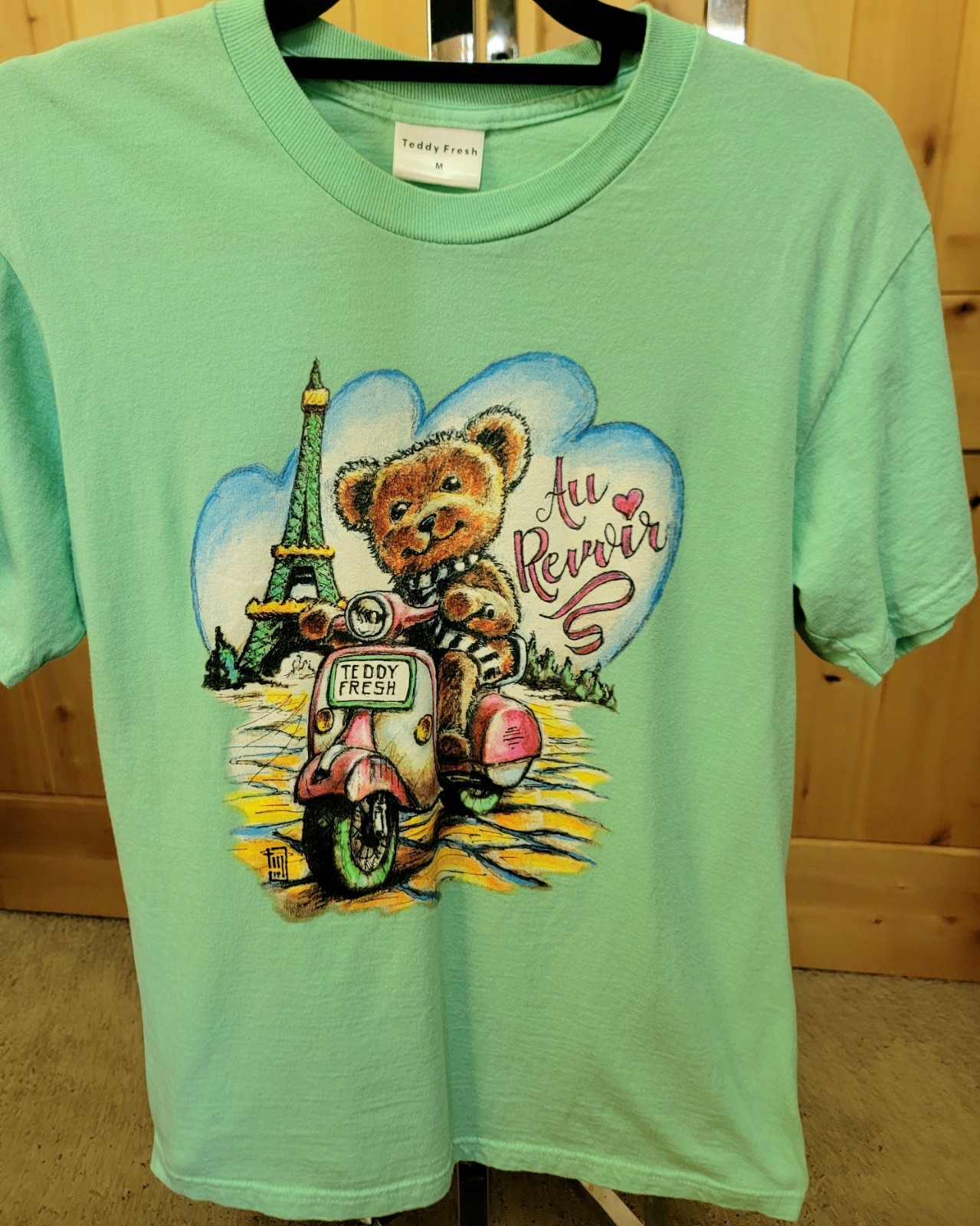 Teddy Fresh “Au Revoir” Paris Graphic Tee-Mint Green-Size M-Rare Design-W/ Tag