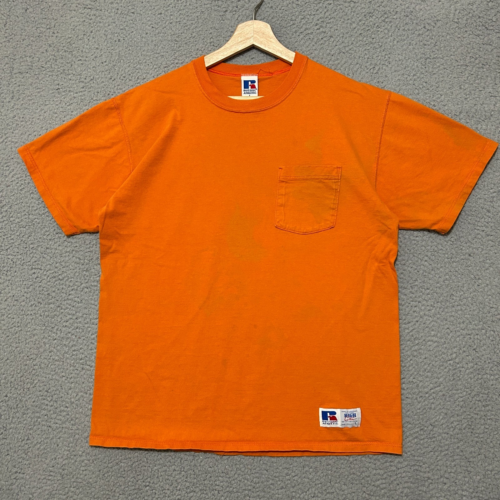 Vintage 90s Russell Athletic T-shirt Men L (Fit M) Orange Short Sleeve USA Made