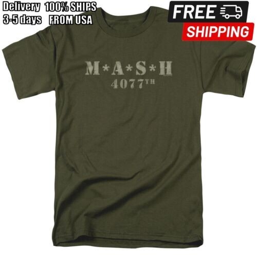 Mash Distressed Logo T Shirt Mens 4077 Licensed Classic TV Show Military Green