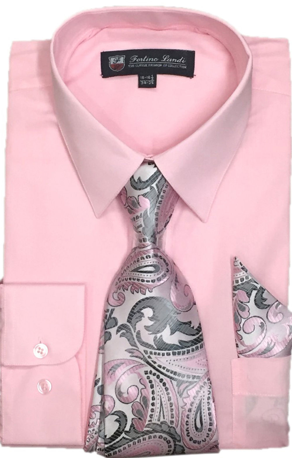 Men’s Cotton Blend Dress Shirt with Tie and Handkerchief in 22 different colors