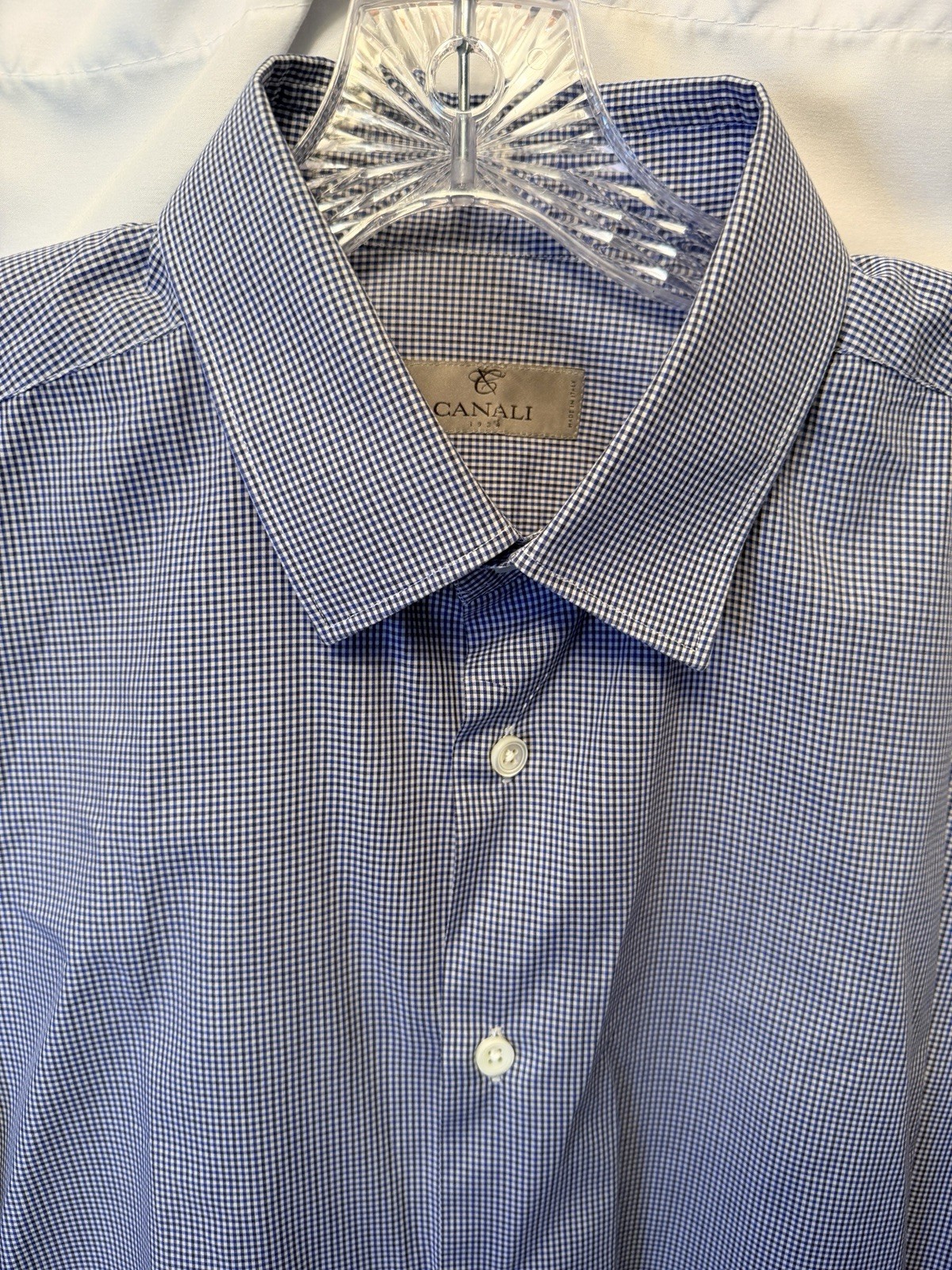 Canali Men’s Size 42 16.5 Dress Shirt Navy Black White Check Print 100% Cotton