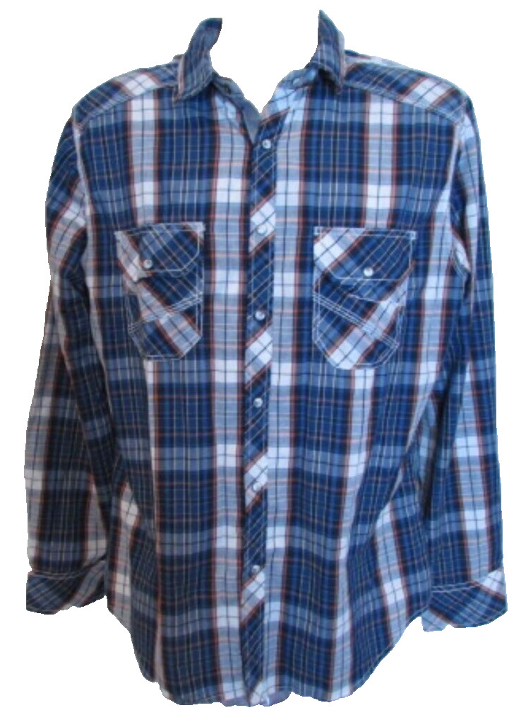 Various Artist Men’s Blue Plaid Pearl Snap Shirt Large